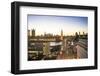 High angle view of Big Ben, the Palace of Westminster and Westminster Bridge at dusk, London, Engla-Fraser Hall-Framed Photographic Print