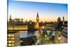 High angle view of Big Ben, the Palace of Westminster and Westminster Bridge at dusk, London, Engla-Fraser Hall-Stretched Canvas