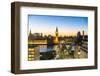 High angle view of Big Ben, the Palace of Westminster and Westminster Bridge at dusk, London, Engla-Fraser Hall-Framed Photographic Print