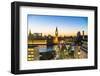 High angle view of Big Ben, the Palace of Westminster and Westminster Bridge at dusk, London, Engla-Fraser Hall-Framed Photographic Print