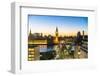 High angle view of Big Ben, the Palace of Westminster and Westminster Bridge at dusk, London, Engla-Fraser Hall-Framed Photographic Print