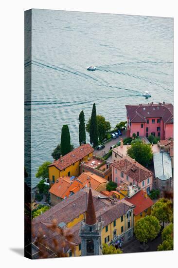 High Angle View of Buildings in a Town at the Lakeside, Varenna, Lake Como, Lombardy, Italy-null-Stretched Canvas