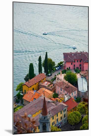 High Angle View of Buildings in a Town at the Lakeside, Varenna, Lake Como, Lombardy, Italy-null-Mounted Photographic Print