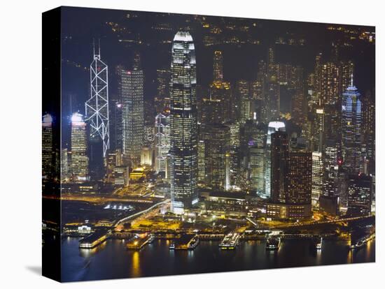 High Angle View of Central, the Main Financial District, at Night, Hong Kong Island, Hong Kong, Chi-Amanda Hall-Stretched Canvas