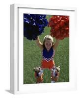 High Angle View of Cheerleaders Performing with Pom-Poms-null-Framed Photographic Print