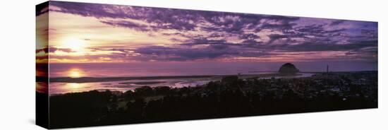 High angle view of city at sunset, Morro Bay, San Luis Obispo County, California, USA-null-Stretched Canvas