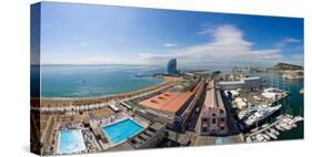High Angle View of Harbor, Barcelona, Catalonia, Spain-null-Stretched Canvas