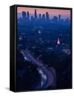 High Angle View of Highway 101 at Dawn, Hollywood Freeway, Hollywood, Los Angeles, California, USA-null-Framed Stretched Canvas