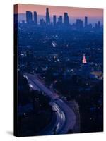 High Angle View of Highway 101 at Dawn, Hollywood Freeway, Hollywood, Los Angeles, California, USA-null-Stretched Canvas