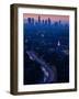 High Angle View of Highway 101 at Dawn, Hollywood Freeway, Hollywood, Los Angeles, California, USA-null-Framed Photographic Print