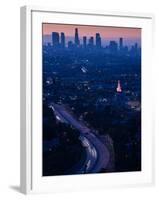 High Angle View of Highway 101 at Dawn, Hollywood Freeway, Hollywood, Los Angeles, California, USA-null-Framed Photographic Print