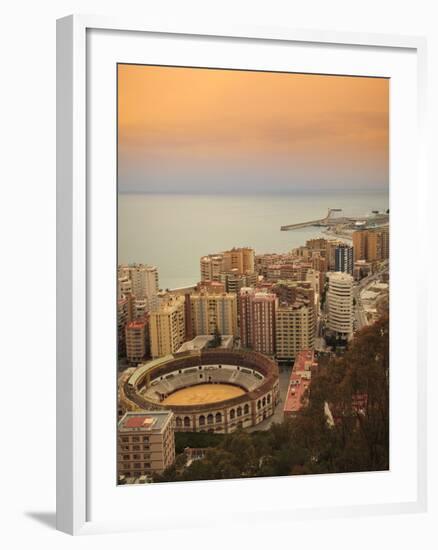 High Angle View of Malaga Cityscape with Bullring and Docks, Andalusia, Spain, Europe-Ian Egner-Framed Photographic Print