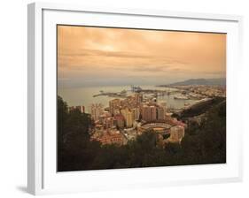 High Angle View of Malaga Cityscape with Bullring and Docks, Andalusia, Spain, Europe-Ian Egner-Framed Photographic Print