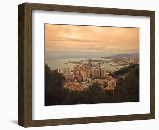 High Angle View of Malaga Cityscape with Bullring and Docks, Andalusia, Spain, Europe-Ian Egner-Framed Photographic Print