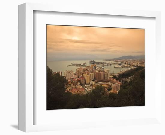 High Angle View of Malaga Cityscape with Bullring and Docks, Andalusia, Spain, Europe-Ian Egner-Framed Photographic Print