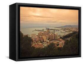 High Angle View of Malaga Cityscape with Bullring and Docks, Andalusia, Spain, Europe-Ian Egner-Framed Stretched Canvas