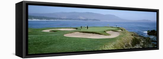 High Angle View of People Playing Golf at a Golf Course, Pebble Beach Golf Links, Pebble Beach-null-Framed Stretched Canvas