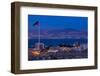 High angle view of Port of Aqaba and Flag of Jordan at sunrise, Aqaba, Jordan-null-Framed Photographic Print