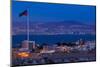 High angle view of Port of Aqaba and Flag of Jordan at sunrise, Aqaba, Jordan-null-Mounted Photographic Print