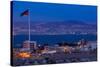 High angle view of Port of Aqaba and Flag of Jordan at sunrise, Aqaba, Jordan-null-Stretched Canvas