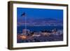 High angle view of Port of Aqaba and Flag of Jordan at sunrise, Aqaba, Jordan-null-Framed Photographic Print