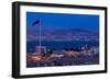 High angle view of Port of Aqaba and Flag of Jordan at sunrise, Aqaba, Jordan-null-Framed Photographic Print