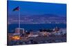 High angle view of Port of Aqaba and Flag of Jordan at sunrise, Aqaba, Jordan-null-Stretched Canvas