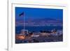 High angle view of Port of Aqaba and Flag of Jordan at sunrise, Aqaba, Jordan-null-Framed Photographic Print