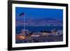 High angle view of Port of Aqaba and Flag of Jordan at sunrise, Aqaba, Jordan-null-Framed Photographic Print