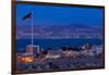 High angle view of Port of Aqaba and Flag of Jordan at sunrise, Aqaba, Jordan-null-Framed Photographic Print