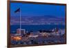 High angle view of Port of Aqaba and Flag of Jordan at sunrise, Aqaba, Jordan-null-Framed Photographic Print