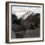 High angle view of road winding up the side of a hill with mountains in the distance-null-Framed Photographic Print