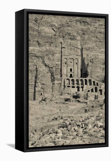 High angle view of Royal Tombs at Ancient Nabatean City of Petra, Wadi Musa, Ma'an Governorate,...-null-Framed Stretched Canvas