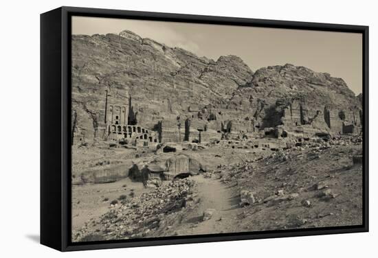 High angle view of Royal Tombs at Ancient Nabatean City of Petra, Wadi Musa, Ma'an Governorate,...-null-Framed Stretched Canvas