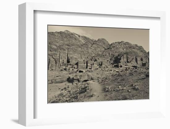 High angle view of Royal Tombs at Ancient Nabatean City of Petra, Wadi Musa, Ma'an Governorate,...-null-Framed Photographic Print