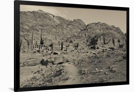 High angle view of Royal Tombs at Ancient Nabatean City of Petra, Wadi Musa, Ma'an Governorate,...-null-Framed Photographic Print