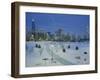 High Angle View of Snow Covered Landscape with Buildings in the Background, Chicago, Illinois, USA-null-Framed Photographic Print