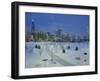 High Angle View of Snow Covered Landscape with Buildings in the Background, Chicago, Illinois, USA-null-Framed Photographic Print