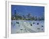 High Angle View of Snow Covered Landscape with Buildings in the Background, Chicago, Illinois, USA-null-Framed Photographic Print