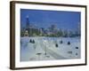 High Angle View of Snow Covered Landscape with Buildings in the Background, Chicago, Illinois, USA-null-Framed Photographic Print