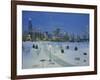 High Angle View of Snow Covered Landscape with Buildings in the Background, Chicago, Illinois, USA-null-Framed Photographic Print