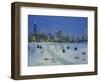 High Angle View of Snow Covered Landscape with Buildings in the Background, Chicago, Illinois, USA-null-Framed Photographic Print