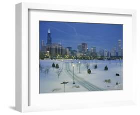 High Angle View of Snow Covered Landscape with Buildings in the Background, Chicago, Illinois, USA-null-Framed Photographic Print