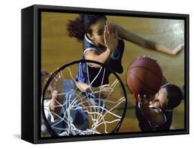 High Angle View of Teenage Girls Playing Basketball-null-Framed Stretched Canvas