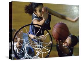 High Angle View of Teenage Girls Playing Basketball-null-Stretched Canvas