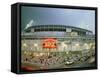 High Angle View of Tourists Outside a Baseball Stadium Opening Night, Wrigley Field, Chicago-null-Framed Stretched Canvas