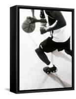 High Angle View of Two Mid Adult Men Playing Basketball-null-Framed Stretched Canvas