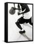 High Angle View of Two Mid Adult Men Playing Basketball-null-Framed Stretched Canvas