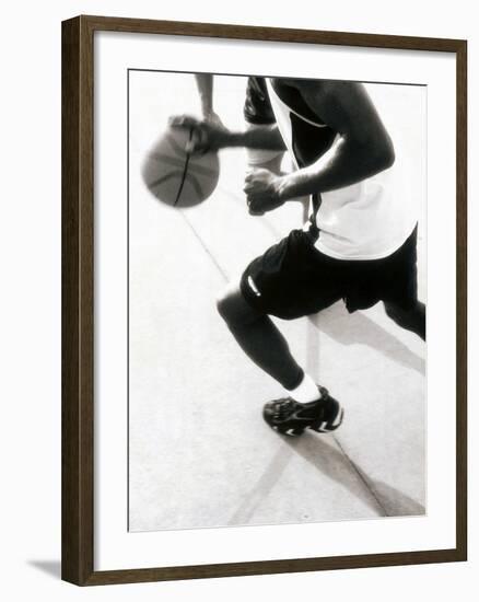 High Angle View of Two Mid Adult Men Playing Basketball-null-Framed Photographic Print