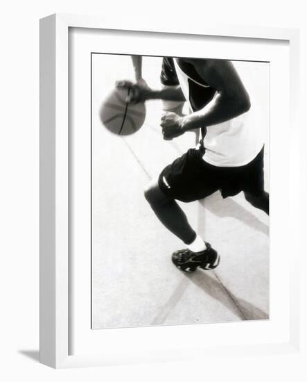 High Angle View of Two Mid Adult Men Playing Basketball-null-Framed Photographic Print